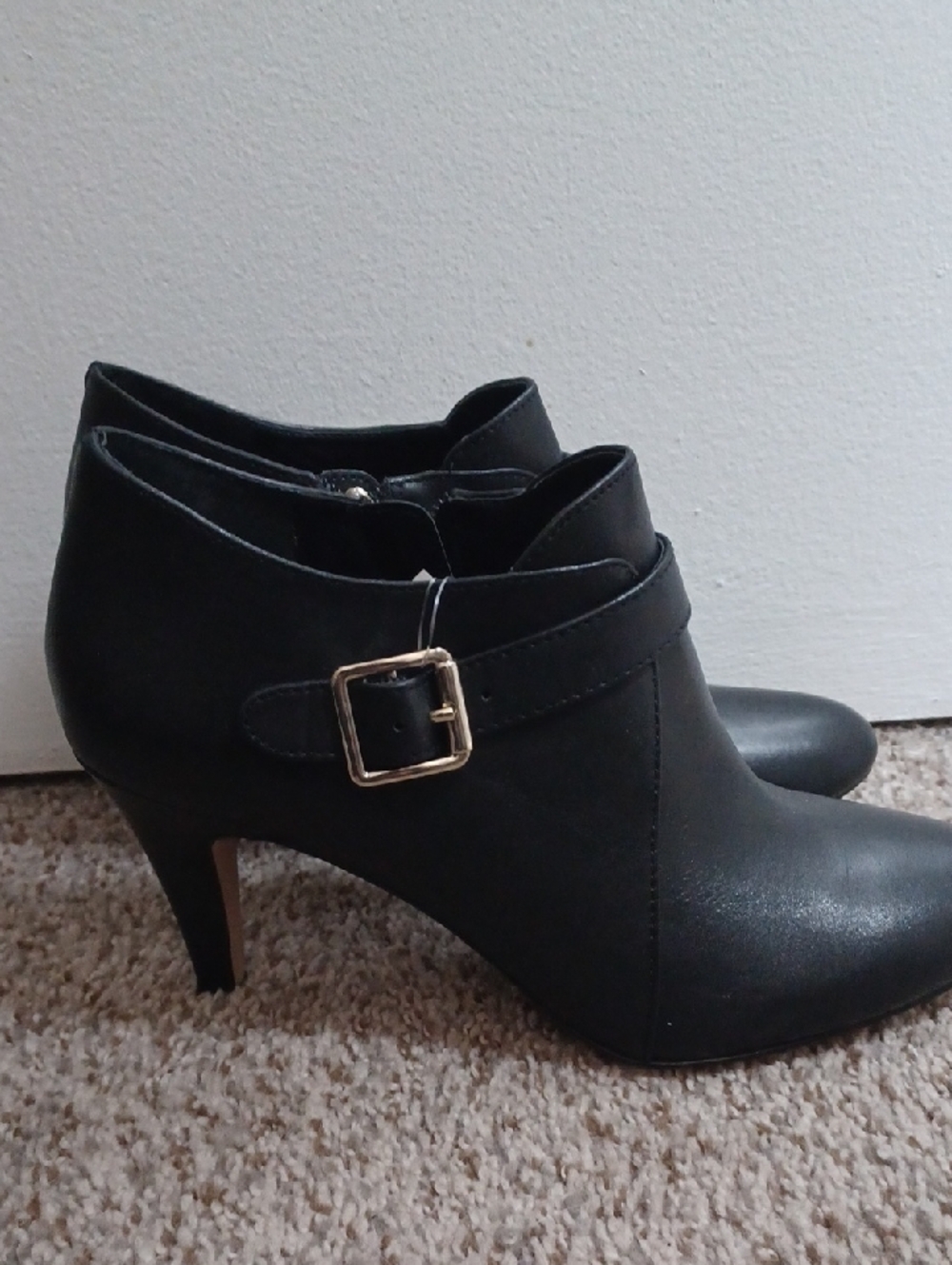 Vince Camuto Black Ankle Heels with Gold Buckle
